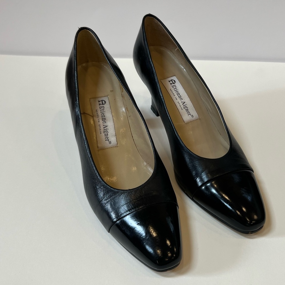 Etienne Aigner Kitten Heel Black Leather Shoes